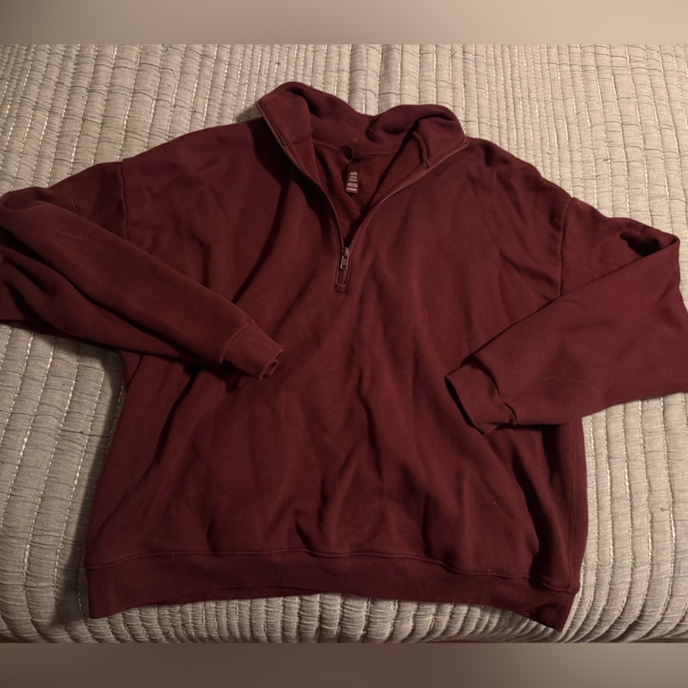 Skims Cotton Fleece Quarter Zip Pullover Sweatshirt